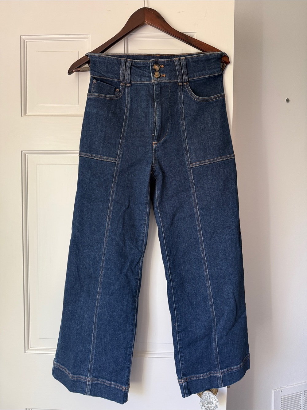Women's Pilceo Dark Blue High-Waist Wide-Leg Jeans size 27 from Anthropologie